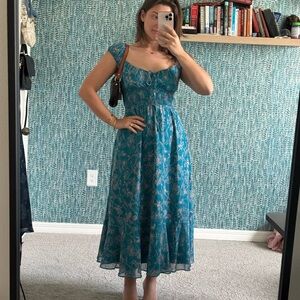 Hutch Medallion Tile Blue Floral Midi Dress